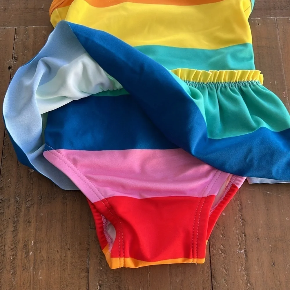 Hanna andersson rainbow striped skirted swimsuit